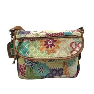 Fossil Multicolor Floral Canvas Vintage Patchwork Crossbody Bag